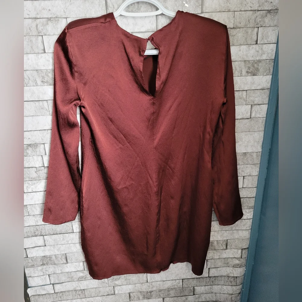 Zara size Large burgundy long sleeve‎   mini shift dress